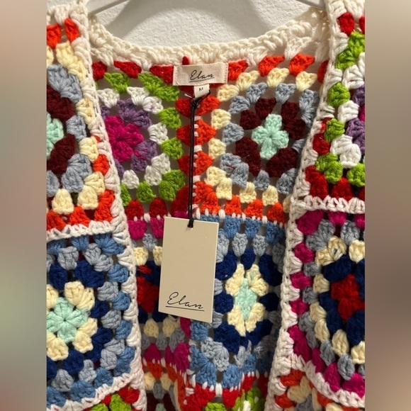 NWT Elan COLETTE RAINBOW MULTI CROCHET CARDIGAN size M - Picture 4 of 8